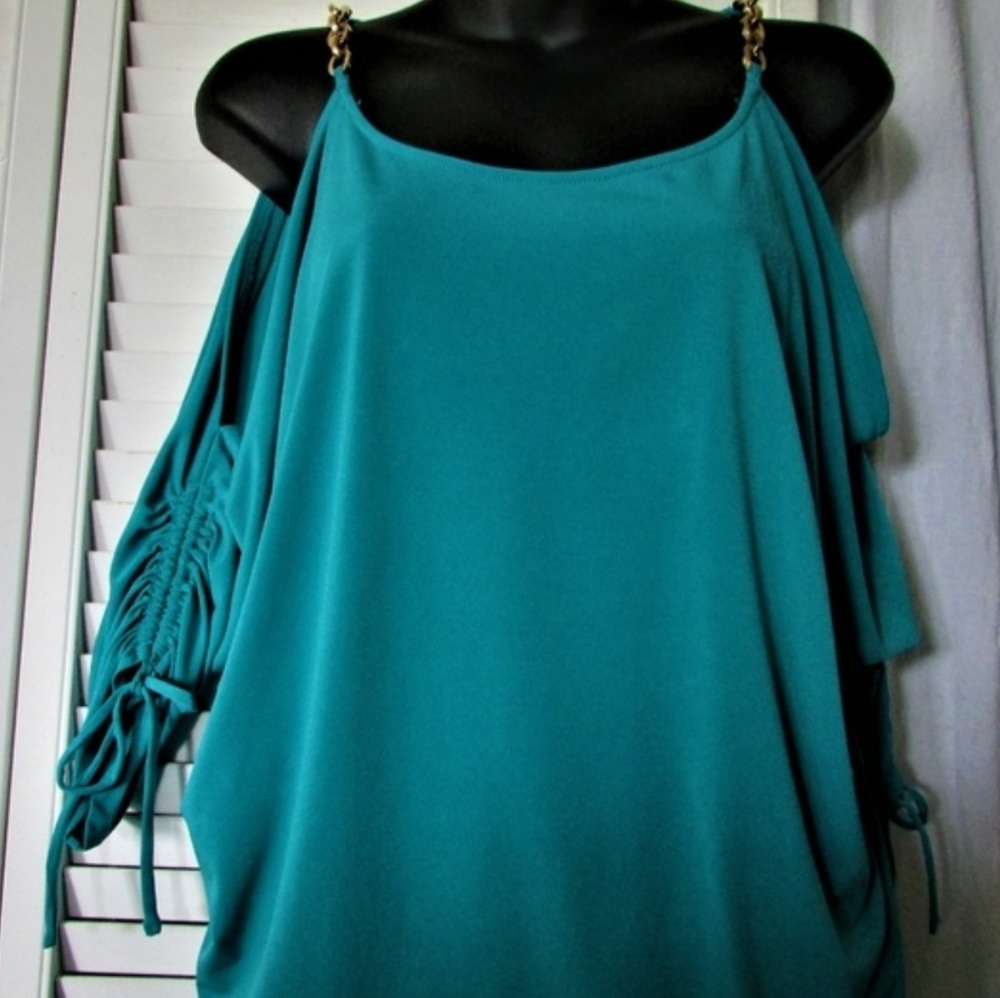EUC Michael Kors teal cold shoulder blouse size M